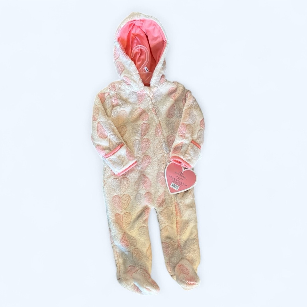 Little Beginnings Cozy Heart Patterned Hooded Onesie